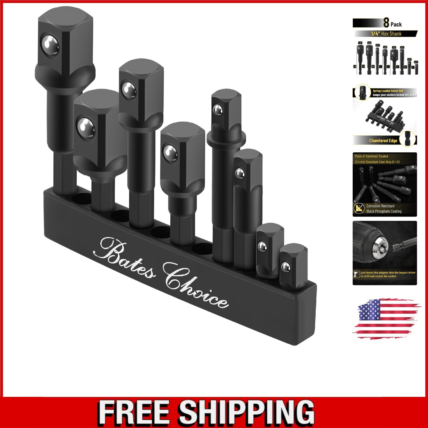 Compact Chrome Vanadium Socket Adapter Set – 8 pcs for Impact Applications