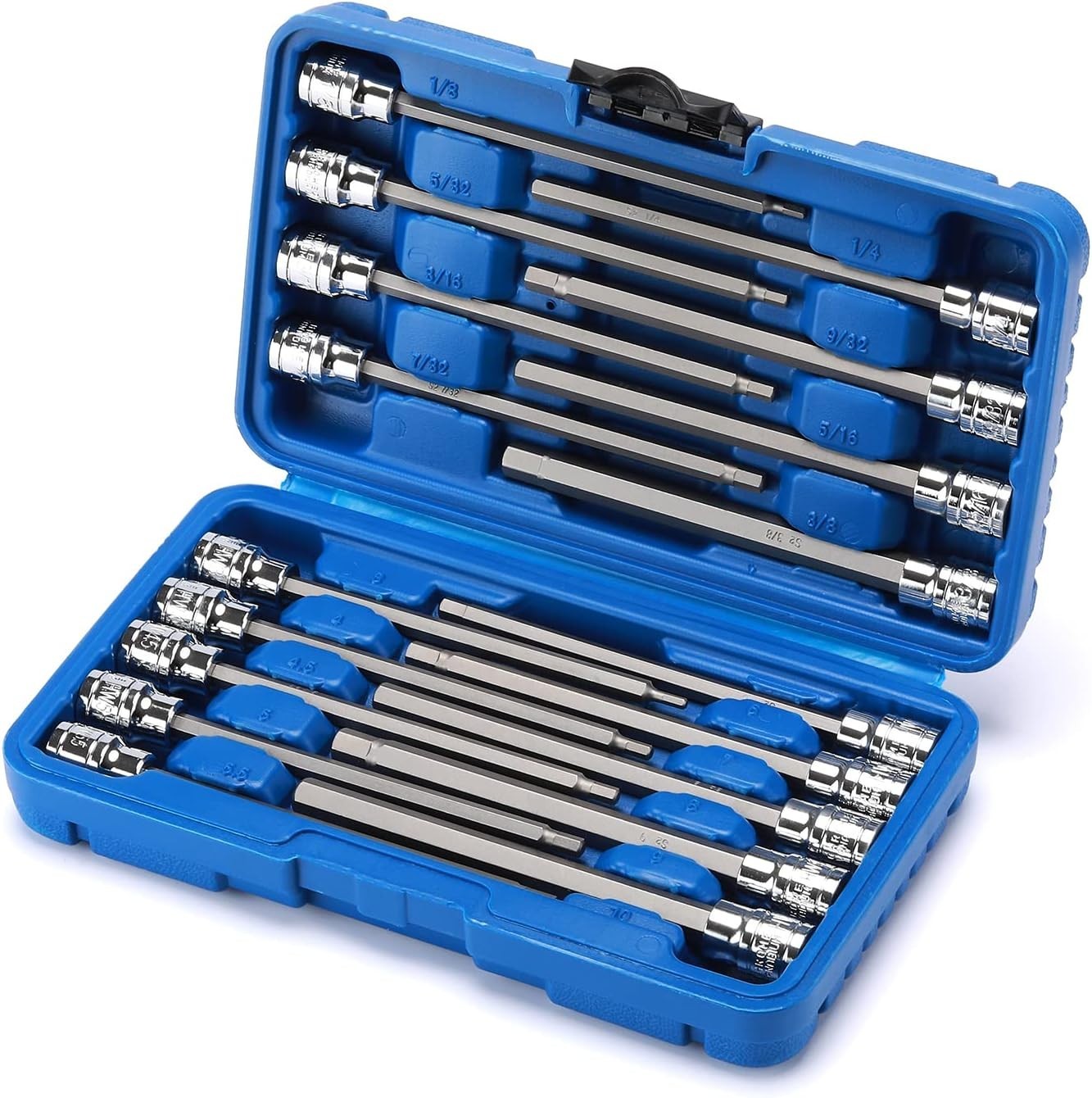 Professional 3/8 Inch Drive Long Hex Bit Set – 18 Pieces with Handy Storage Case