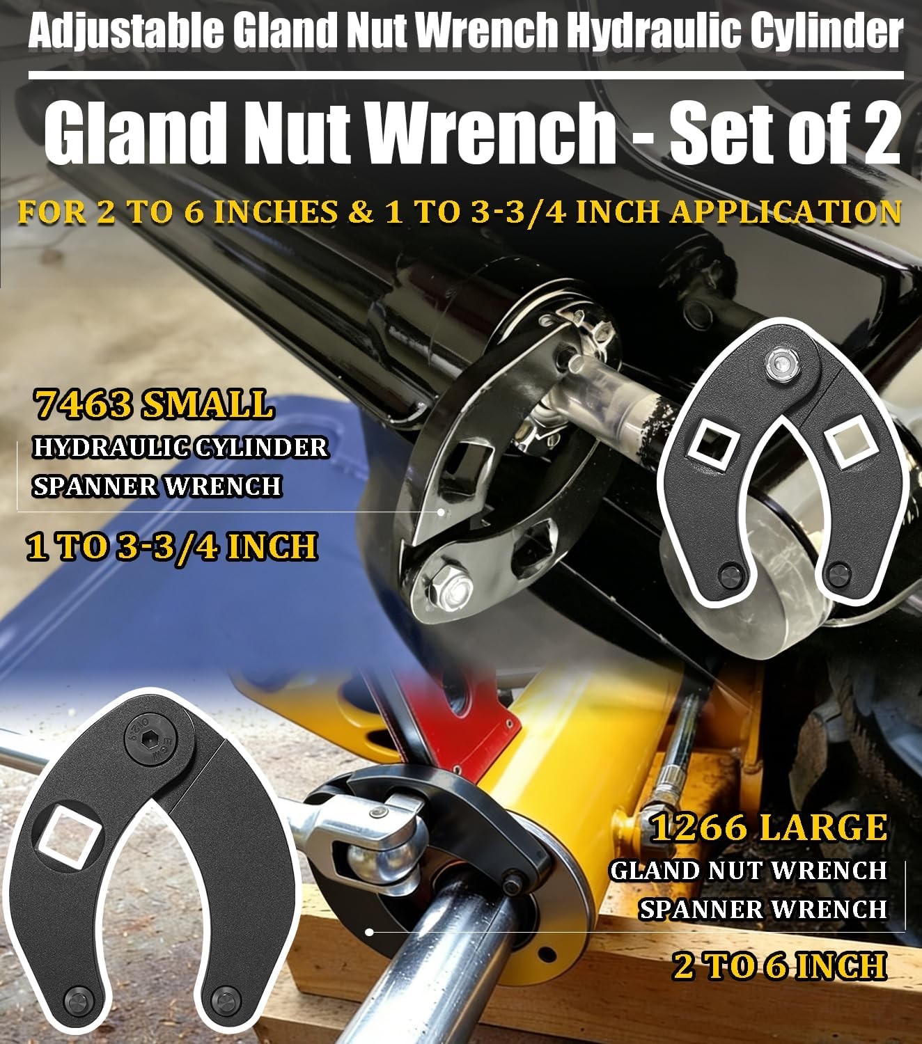 1266 Adjustable Gland Nut Wrench +7463 Spanner Tool Set for Hydraulic Cylinders