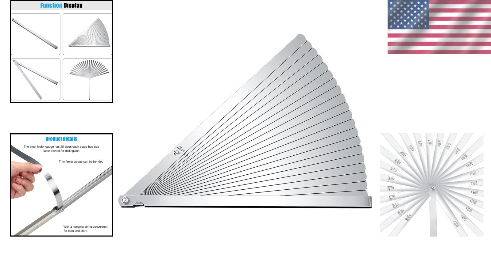 Accurate Tapered Feeler Gauge Set – 25 Blades in Stainless Steel 0.038-1.02 Mm