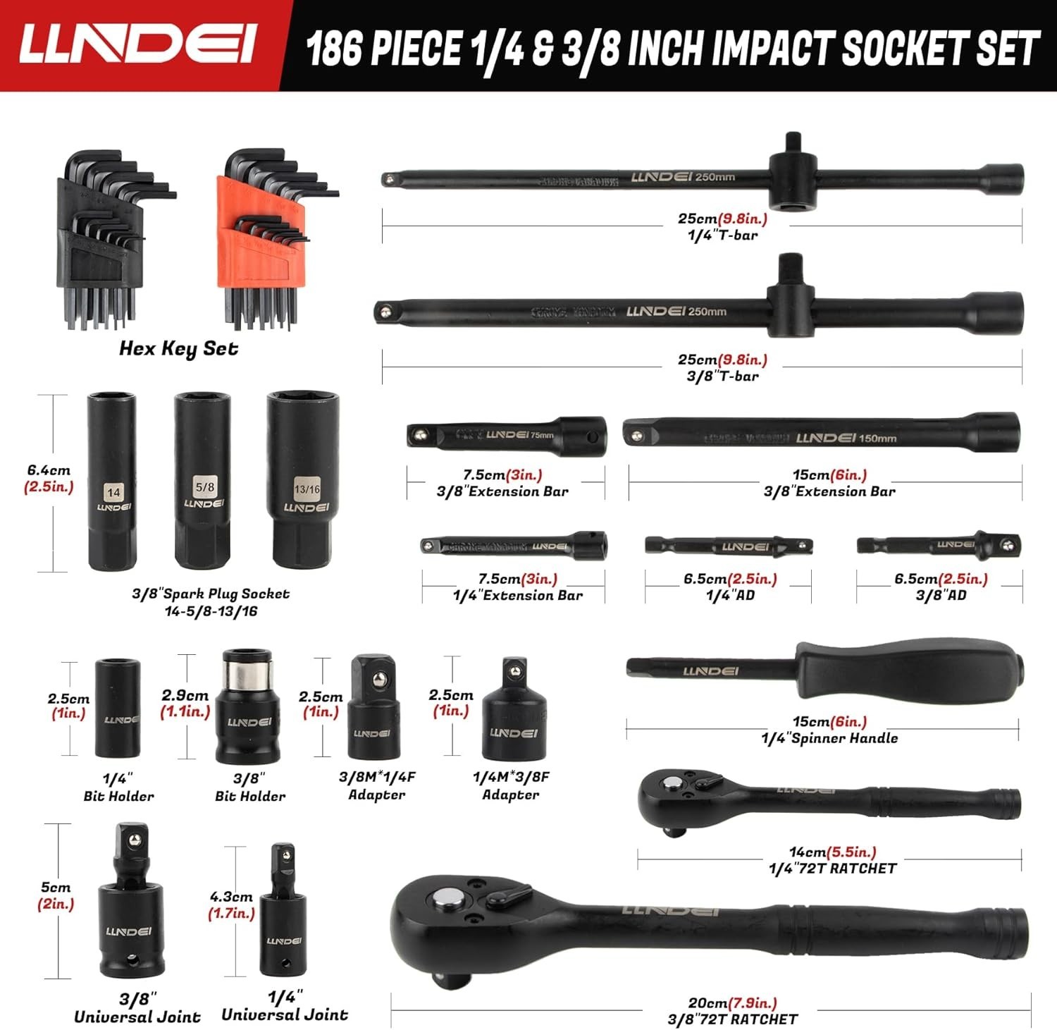 186-Piece Socket Wrench Set – Metric & Standard Full Sockets