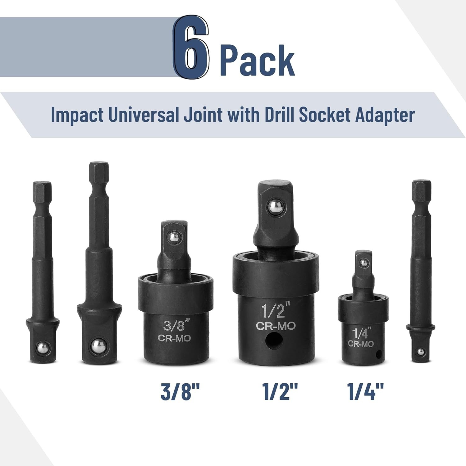Bates 6-Piece Impact Universal Joint Socket Adapter Set – Durable Chrome Steel