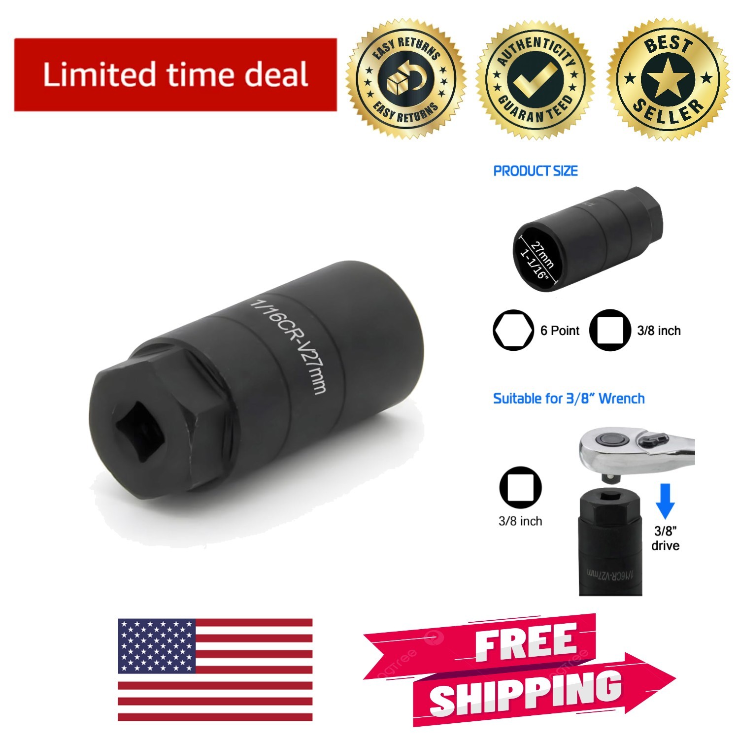 High-Performance Oil Pressure Switch Socket 1 1/16» for GM & Chrysler Vehicles