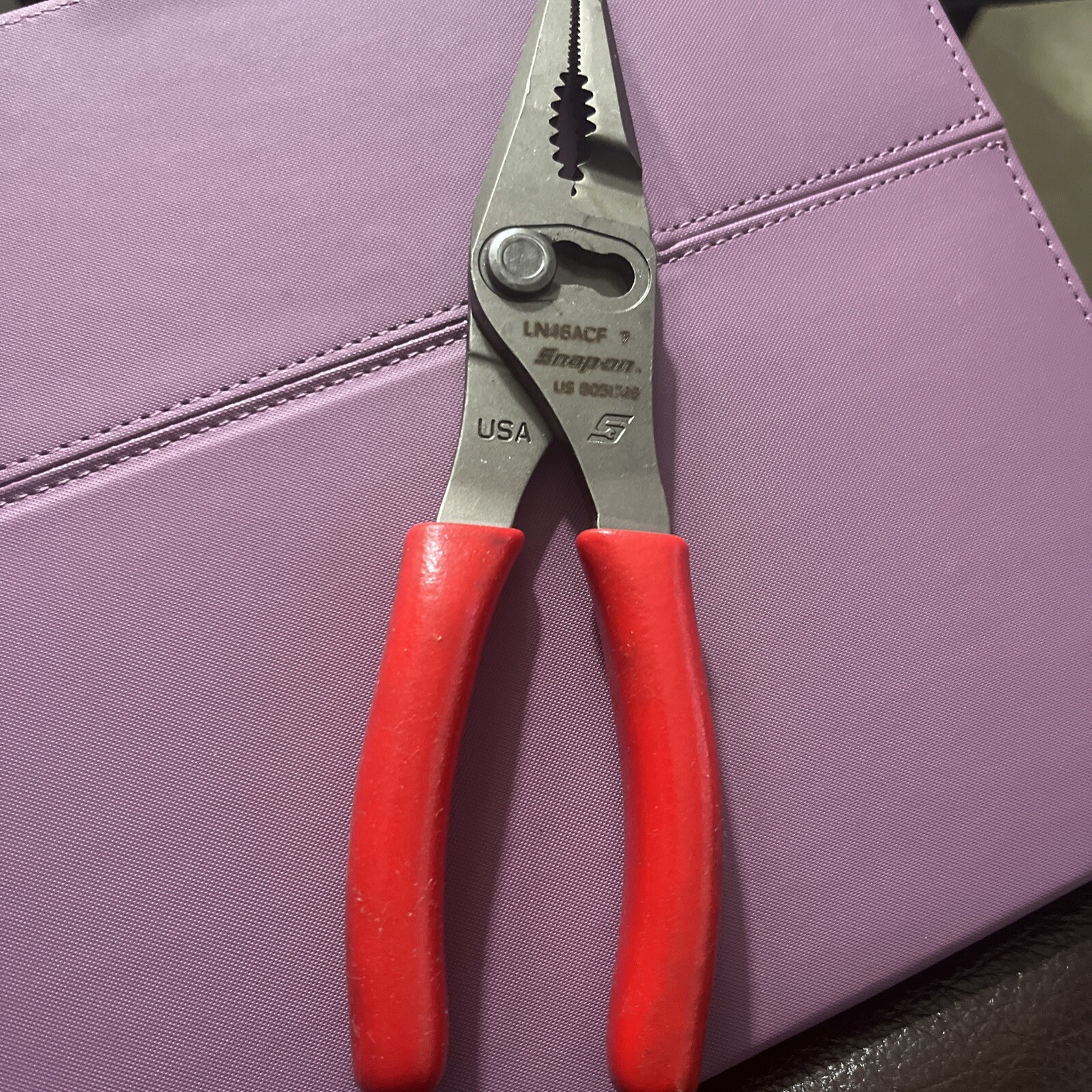 Snap-On Tools USA NEW RED 7″ Soft Grip Long Nose Slip Joint Pliers LN46ACF