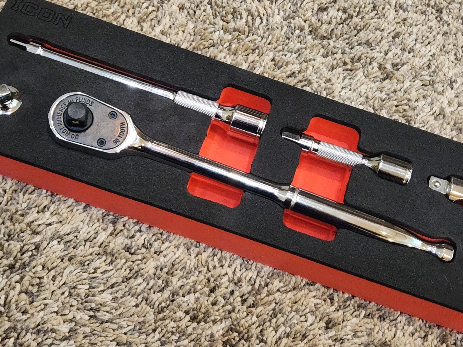 ICON 3/8″ Quick Release Ratchet Extension Swivel Head Set w FOAM New