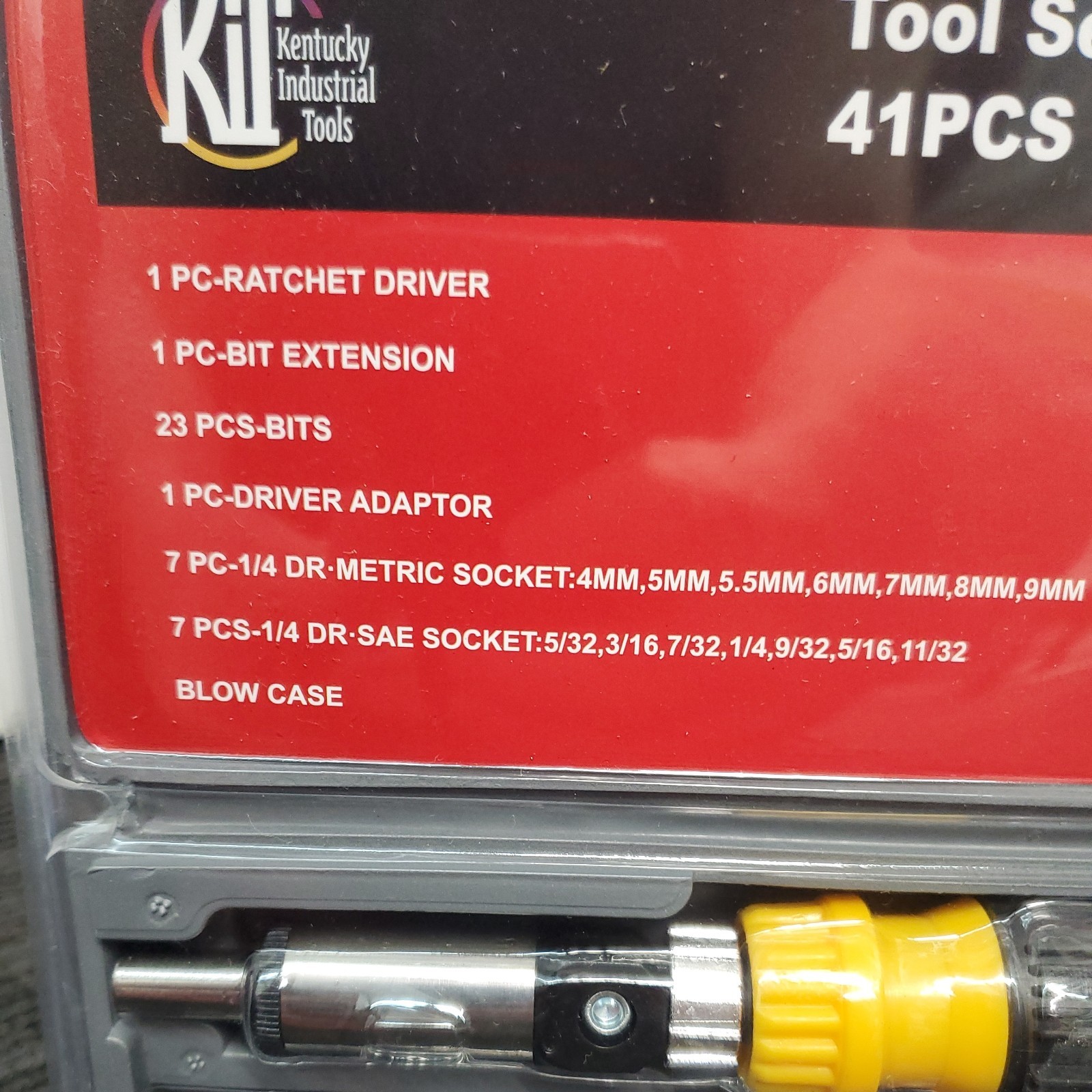 Kentucky Industrial Tools 41pc Socket Set With Ratchet Driver, Case, 23-PCS Bits