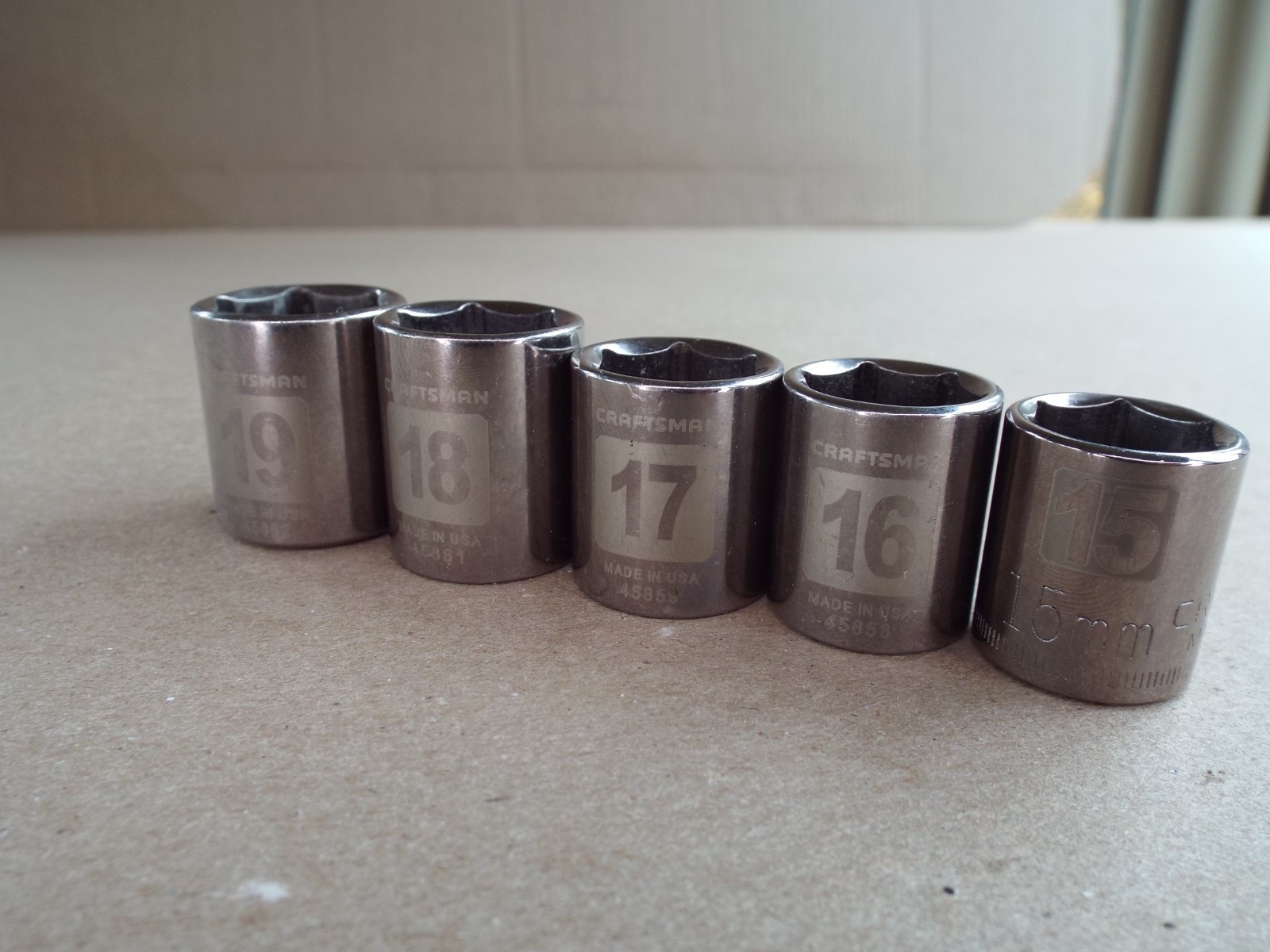 VTG 5 Pc USA Craftsman Metric Laser Socket Lot 3/8″ Dr 6 Pt 15-19mm Nice! (Read)