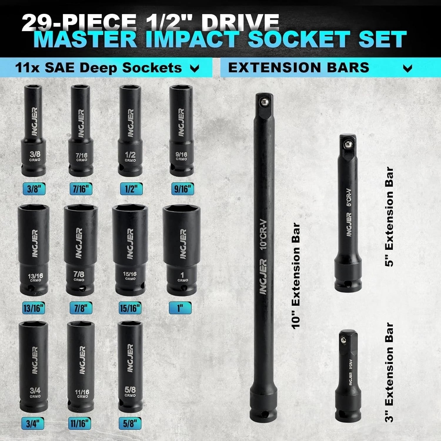Complete 1/2″ 29PCS Impact Socket Set – Chrome Molybdenum, Corrosion Resistant