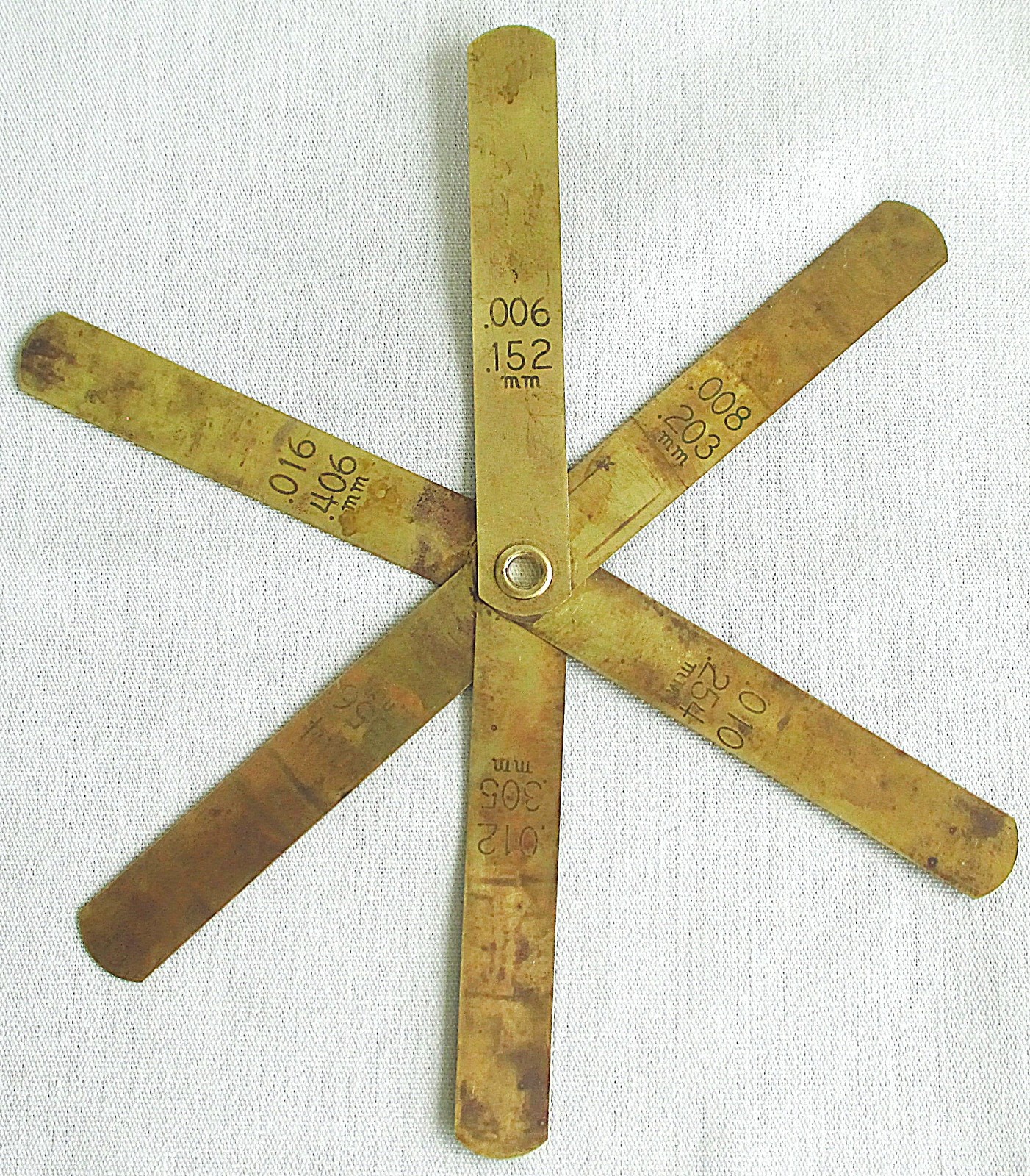 Vintage Brass Feeler Gauge 0.006, 0.008, 0.010, 0.012, 0.014 and 0.016 inches