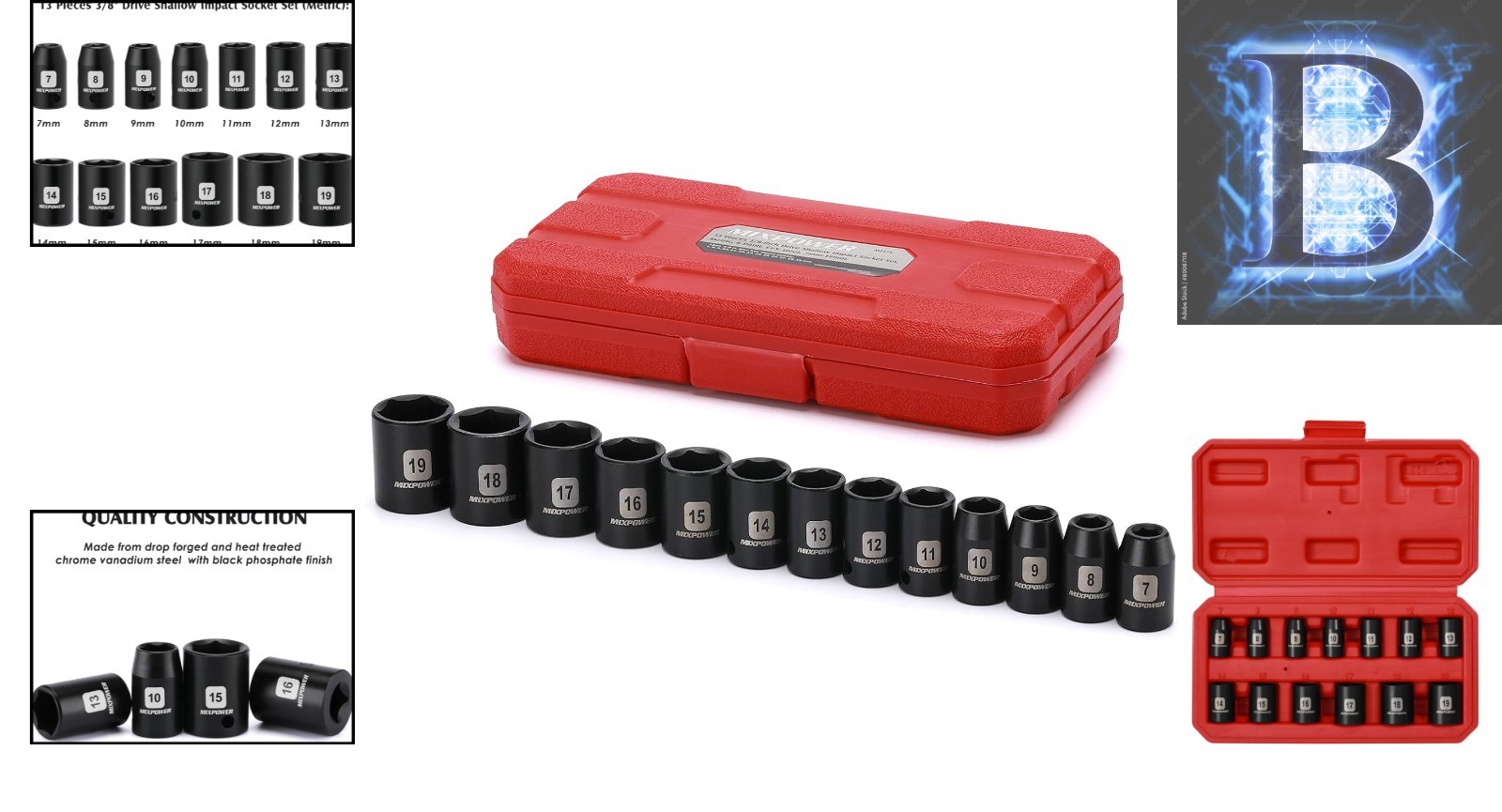 13-Piece Metric Shallow Impact Socket Set 3/8 Drive – High Torque Design