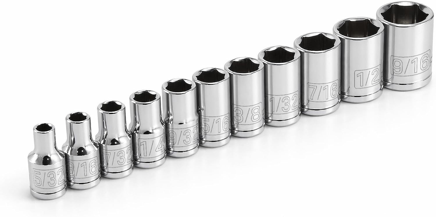11 Piece 1/4-Inch Drive SAE Socket Set, Sizes 5/32 Inch to 9/16 Inch, 6-Point…