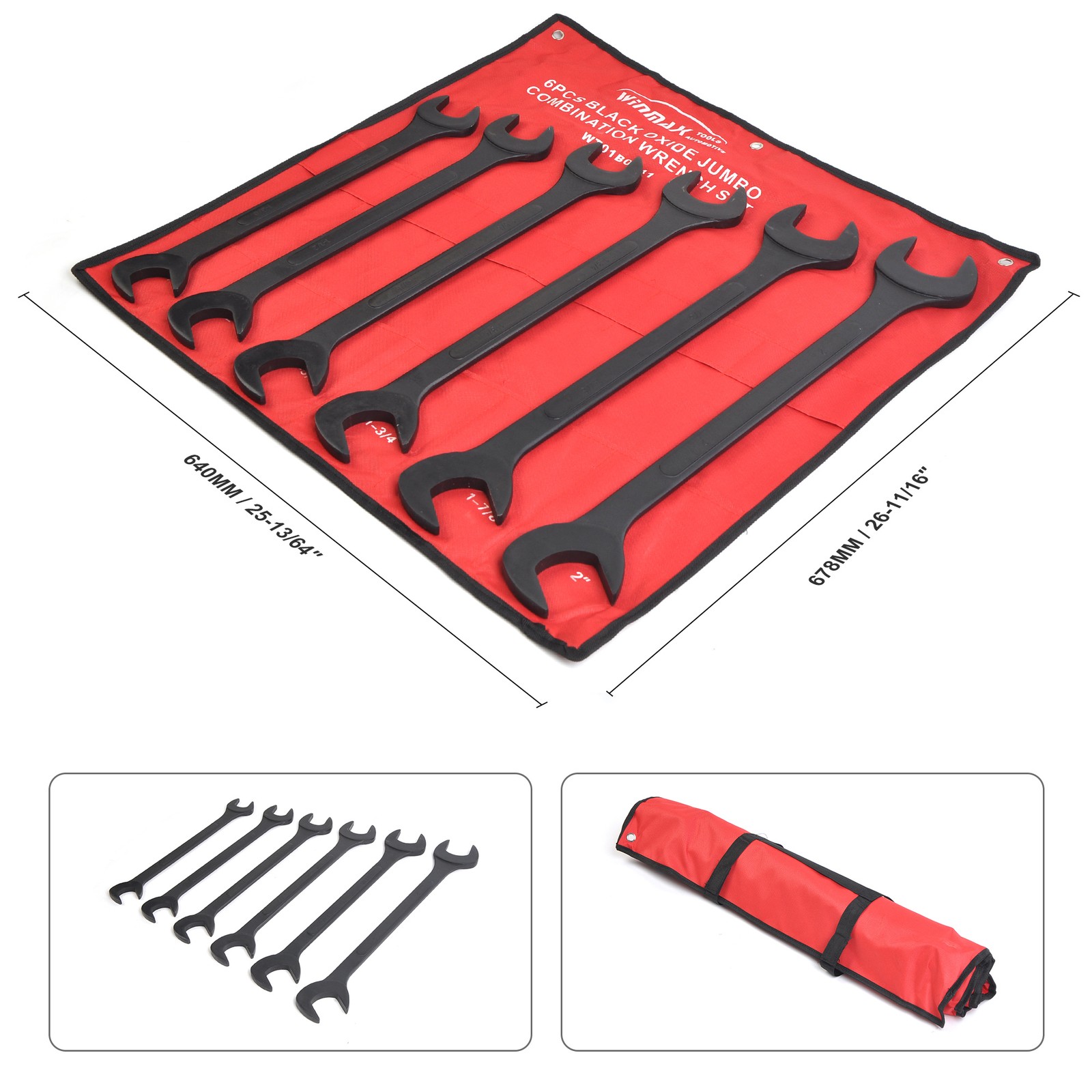 6pc Jumbo SAE Raised Panel Black Oxide Angle Wrench Tool Set Heat-treated B0541