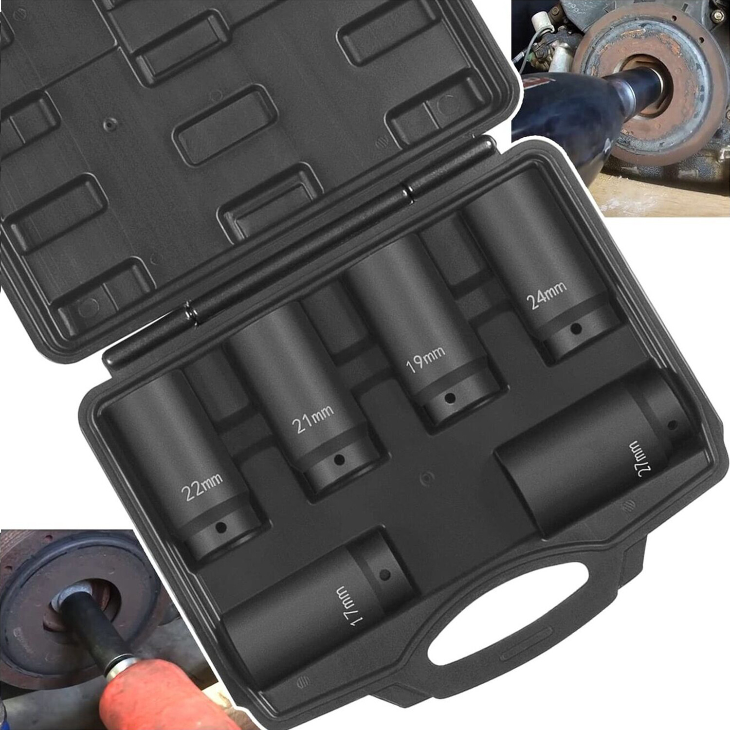 1/2″ Drive Metric Crank Bolt Socket Set – 17MM, 19MM, 21MM, 22MM, 24MM, 27MM