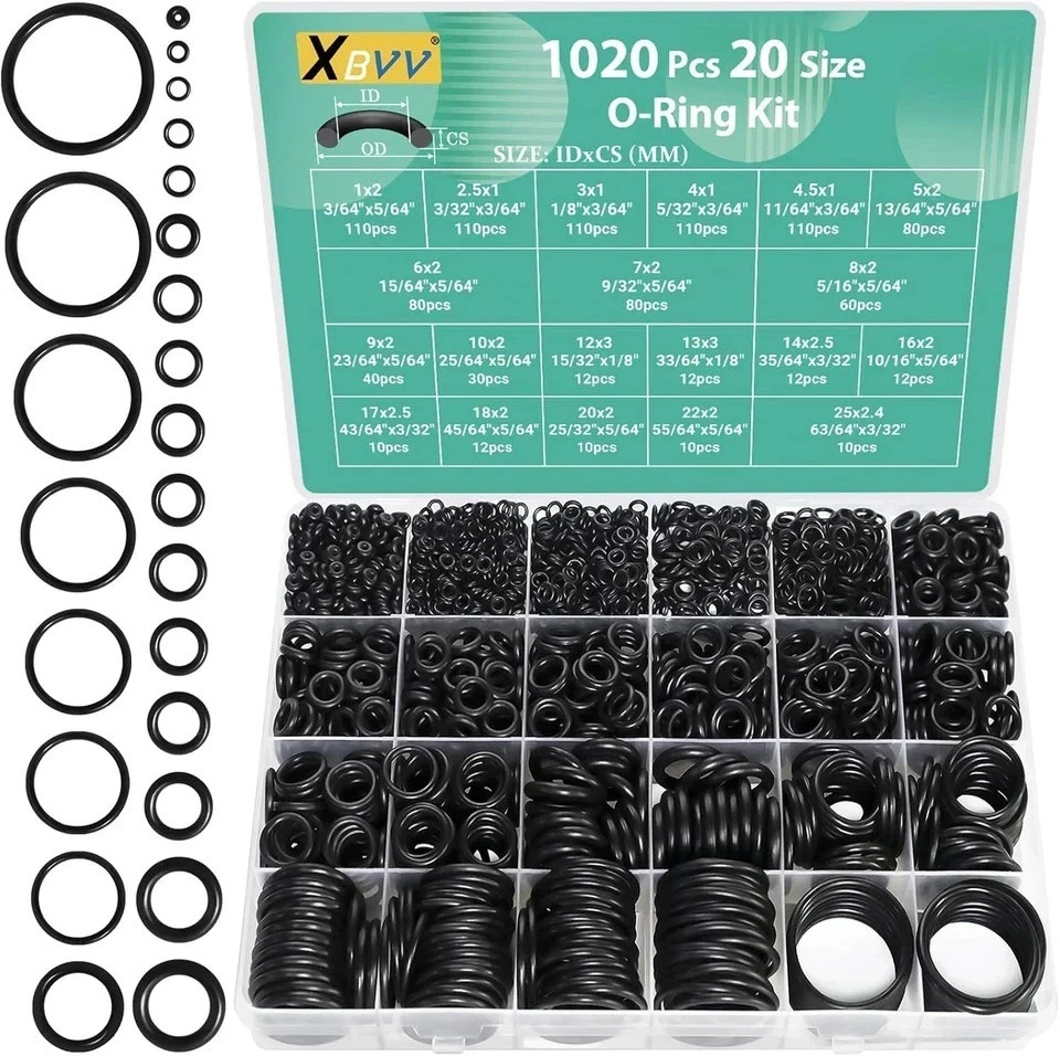 1020 Pcs O Ring Kit 20 Size Nitrile Rubber O Ring Assortment Set for Car