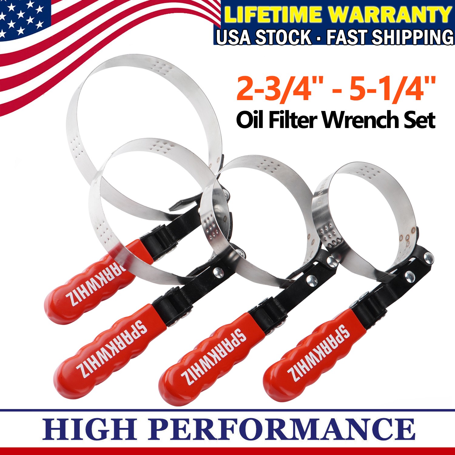 NEW Swivel Oil Filter Strap Removal Wrench Set 4 Piece 2-3/4″ 5-1/4″ Hot Sales
