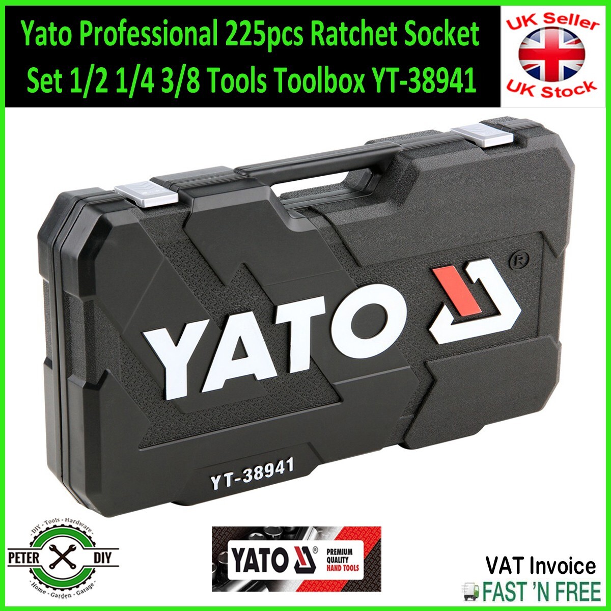 225pcs Ratchet Socket Set 1/2 1/4 3/8 Tools Toolbox YT-38941 Professional YATO