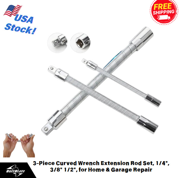 Curved Wrench Extension Set, 1/4 3/8 1/2, for Home & Workshop Repair