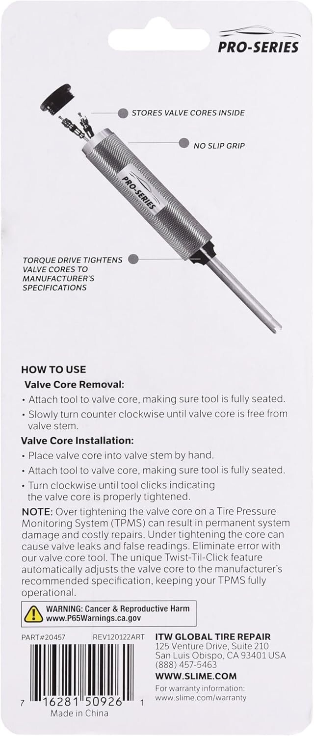 Pro-Series Valve Core Removal Tool with Ergonomic Grip & Storage Compartment