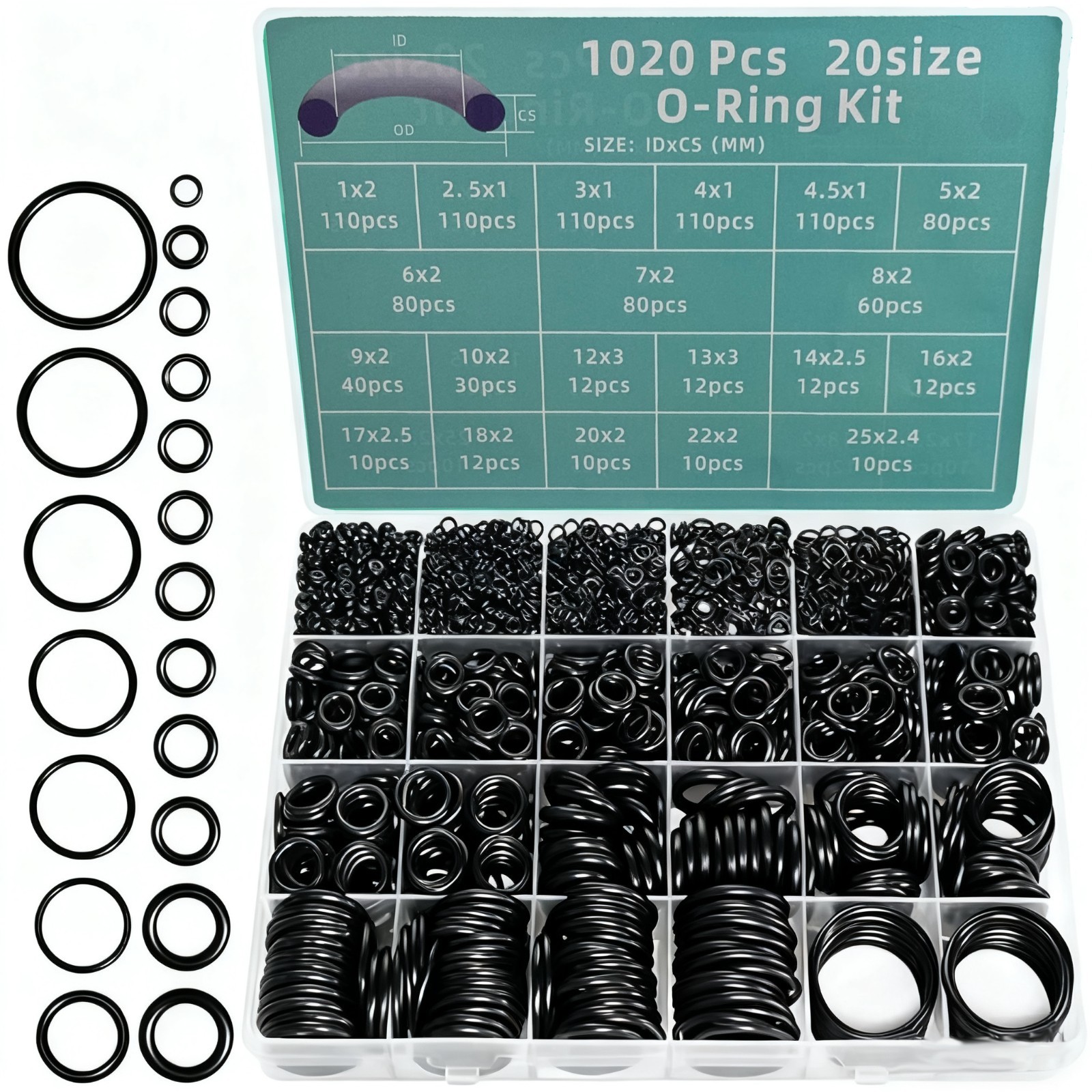 Nitrile O Ring Repair Kit 1020pcs Boxed Sealing Ring Set Black Rubber