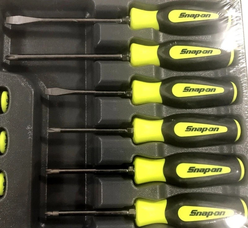 Snap-On sgdxw120bh 12 pc soft grip combination screwdriver set hi-viz NEW USA