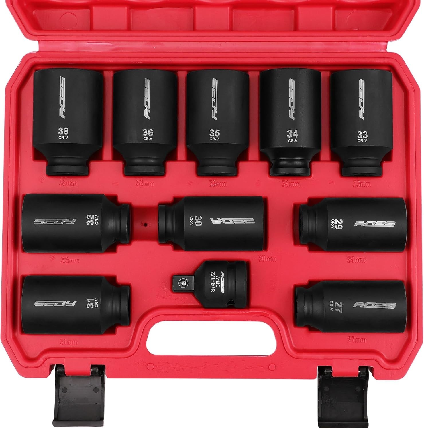 Impact Socket Set Chrome Molybdenum Steel 11-Piece Large Metric High Torque