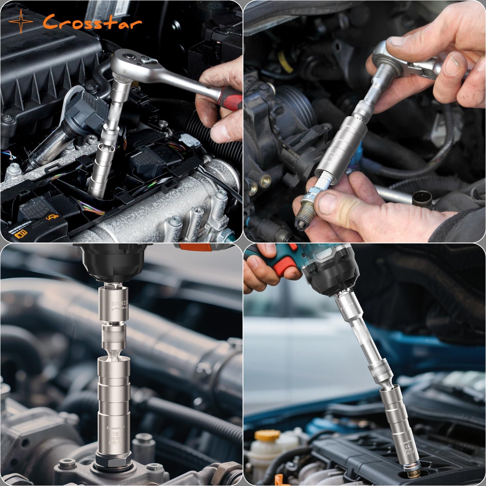 11PCS Magnetic Swivel Spark Plug Socket Set, 3/8″ Drive, CR-V Steel, 18mm/13/16″