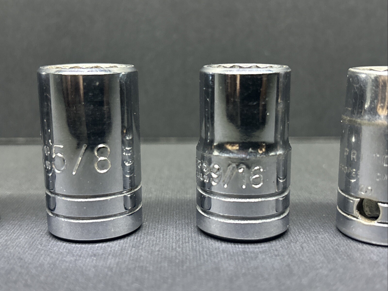 8 Proto 1/2″ Drive 7/8, 15/16, 13/16, 11/16, 9/16 SAE Sockets Chrome 12 Pt USA
