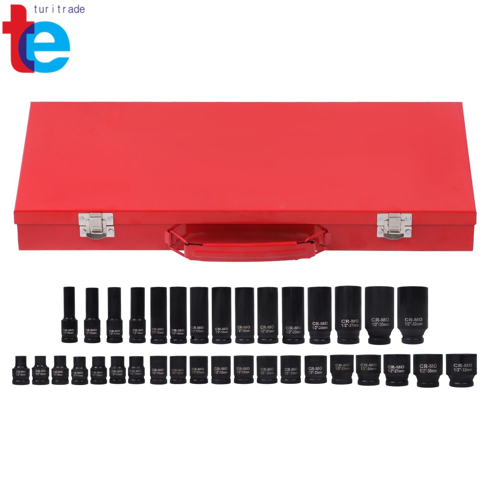 35pcs 1/2″ Inch Deep Impact Socket Set Drive 8-32mm Metric Garage Sae With Case