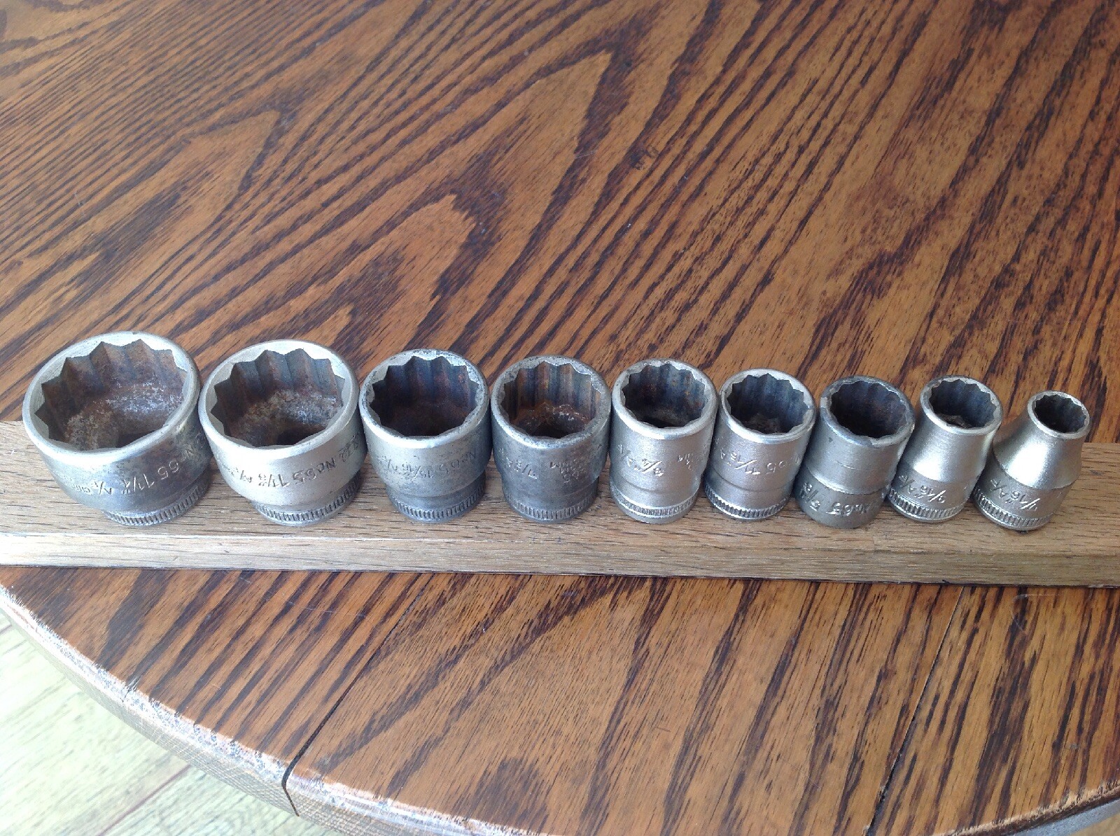 9 Vintage VBW German AF Sockets With 1/2″ Drive 1-1/4″ To 7/16″AF.