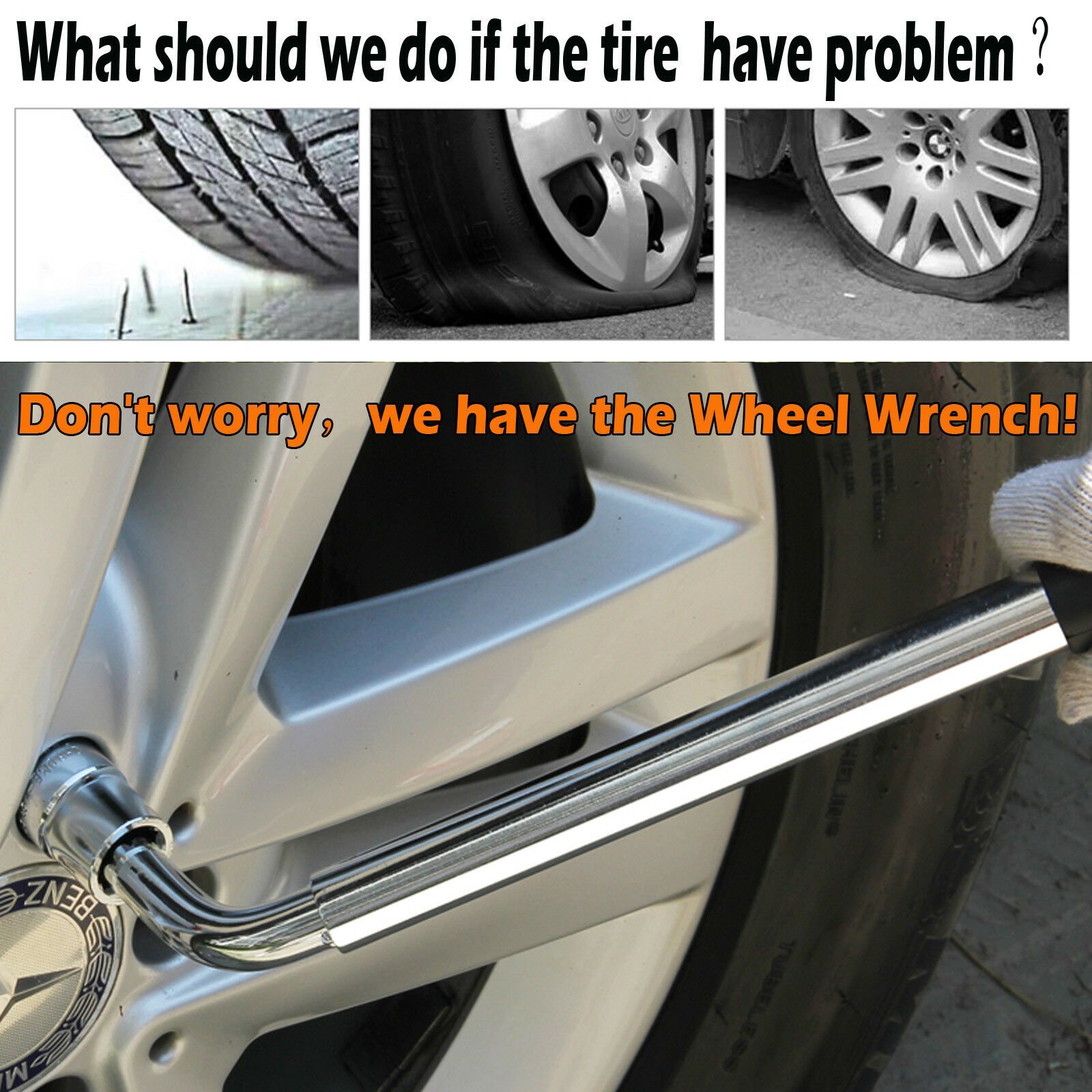 17 19 21 23mm Lug Wheel Brace Wrench Tyre Spanner Sockets Nut Removal Repair