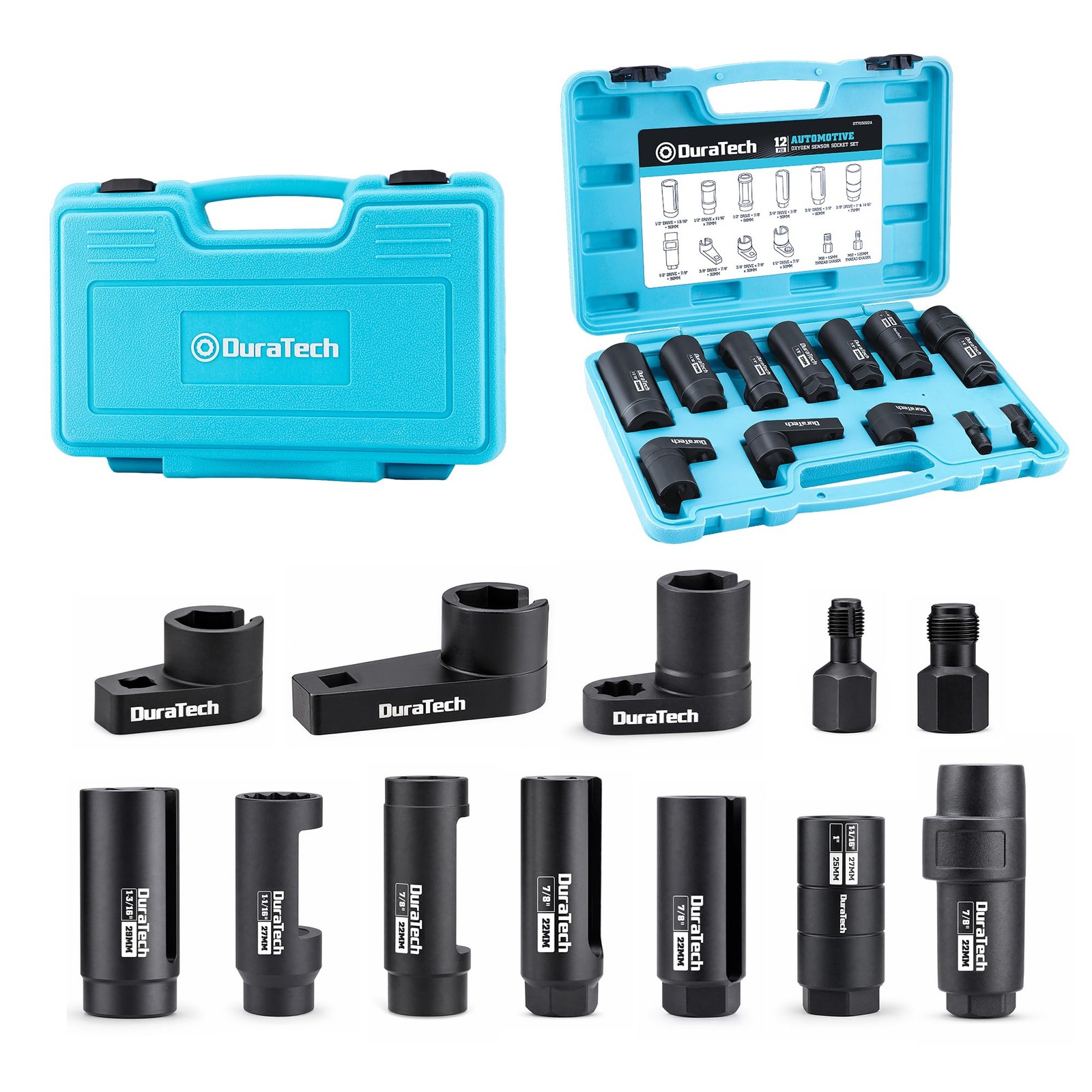 O2 Sensor Socket Set Removal Tool Kit 12 Piece Alloy Steel Thread Chaser
