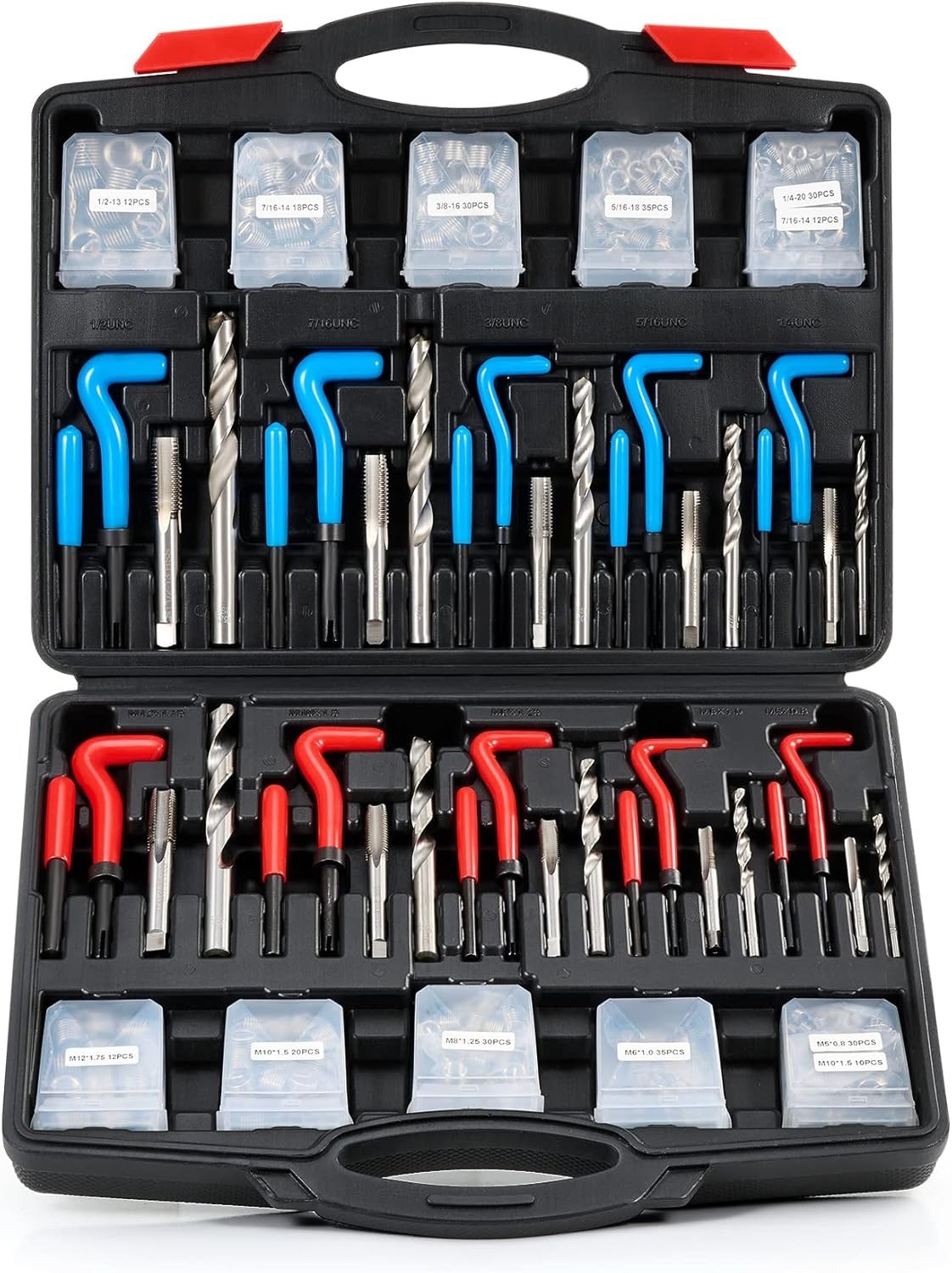 SAE and Metric Thread Repair Kit with Drill Bits, Taps, and Inserts Included