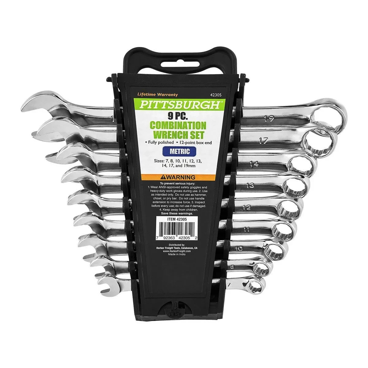 Pittsburgh 9 Piece Metric Combination Wrench Set 7-19mm 42305 69044 63171