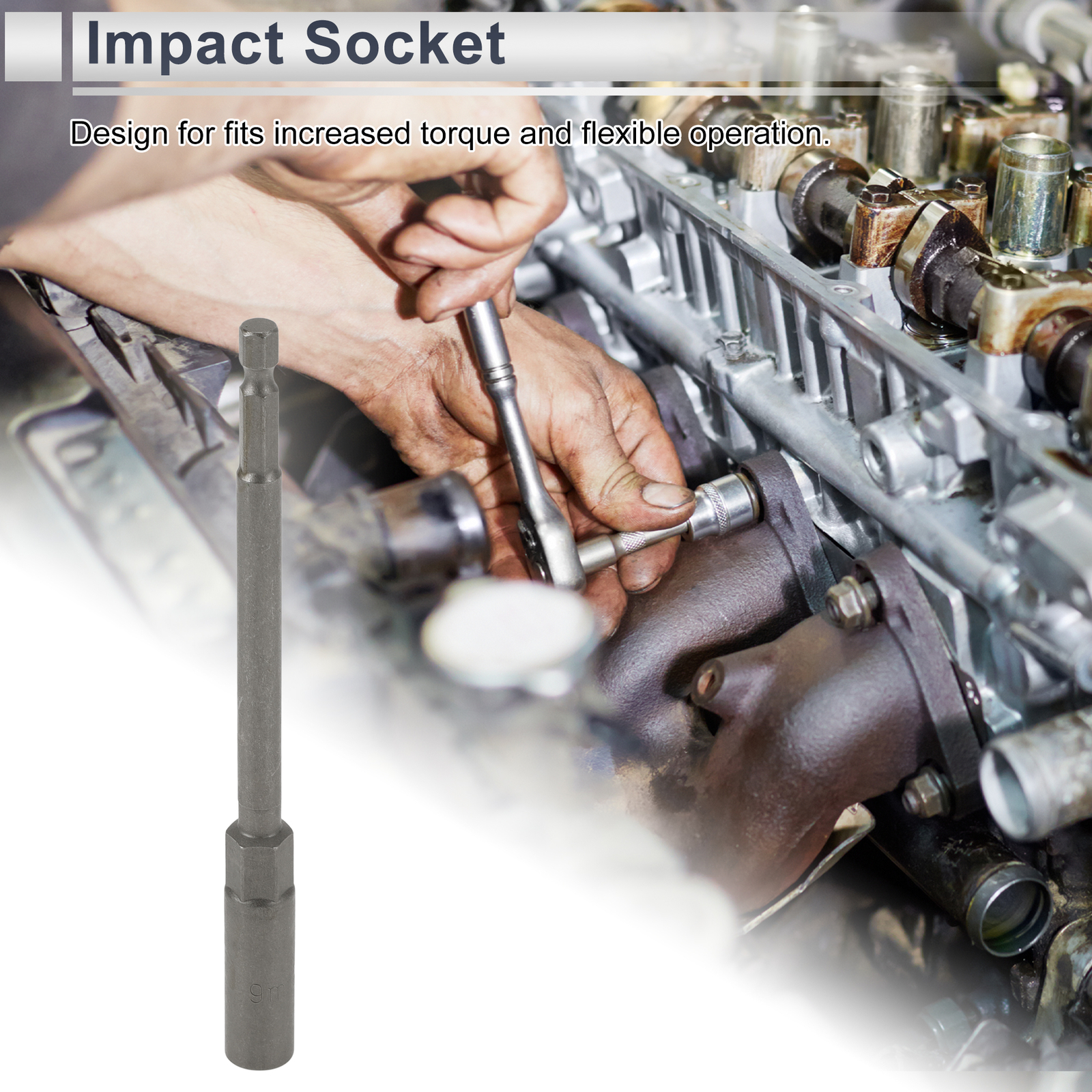 Universal Impact Socket 9mm 6 Point 150mm CR-V Titanium Tone 1 Pcs