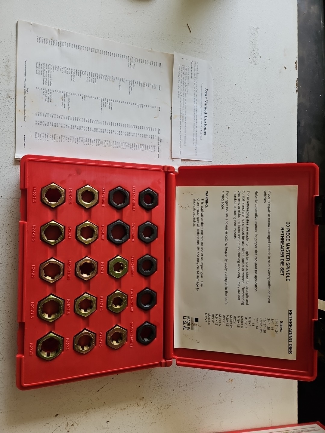 Matco Tools 20 Pc Master Spindle Rethreader Die Set SR20K USA