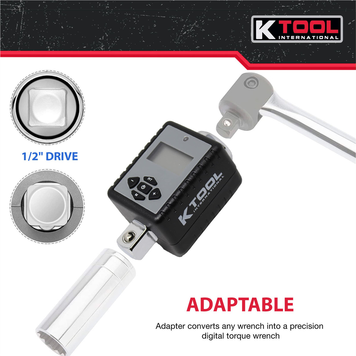 K Tool International 72138 Digital Torque Adapter 1/2 Drive 29.5 to 147.5 ft lbs