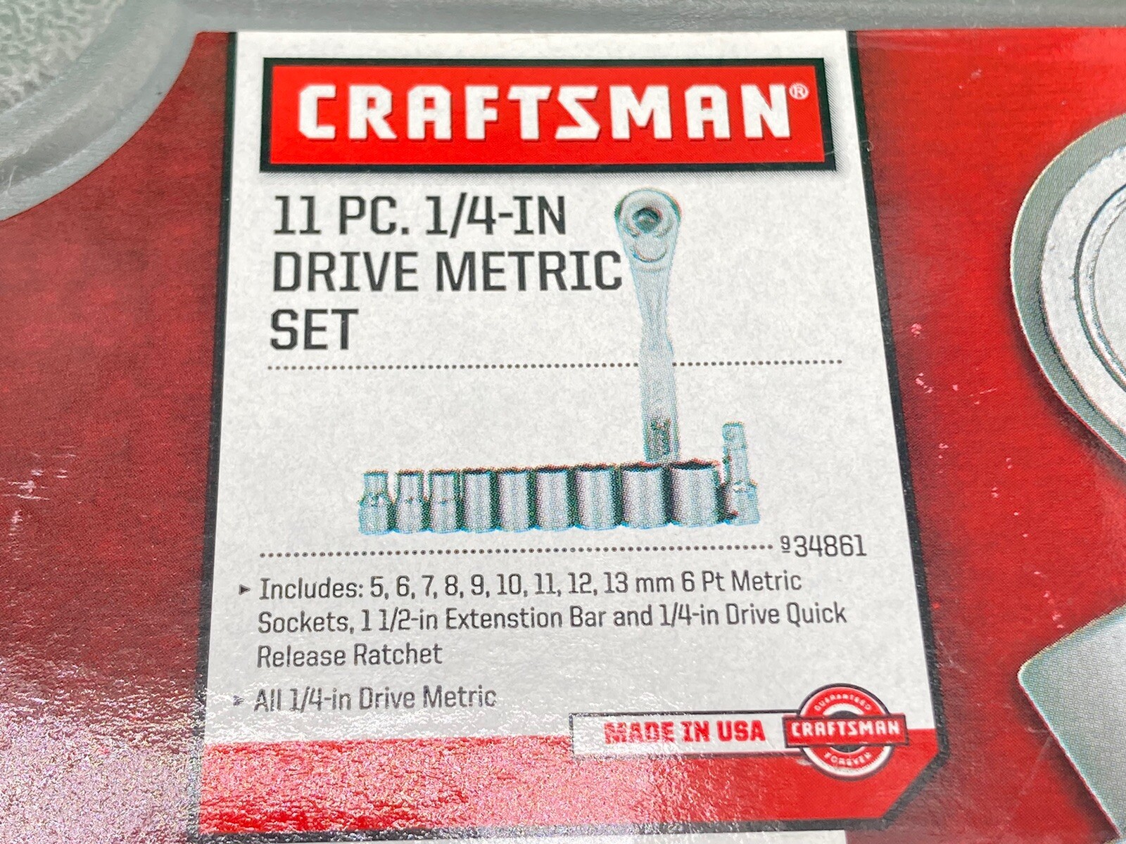 Craftsman USA NEW 11Pc. 1/4” Metric 5mm-13mm 6Pt. Socket Ratchet Set 34861 (NOS)