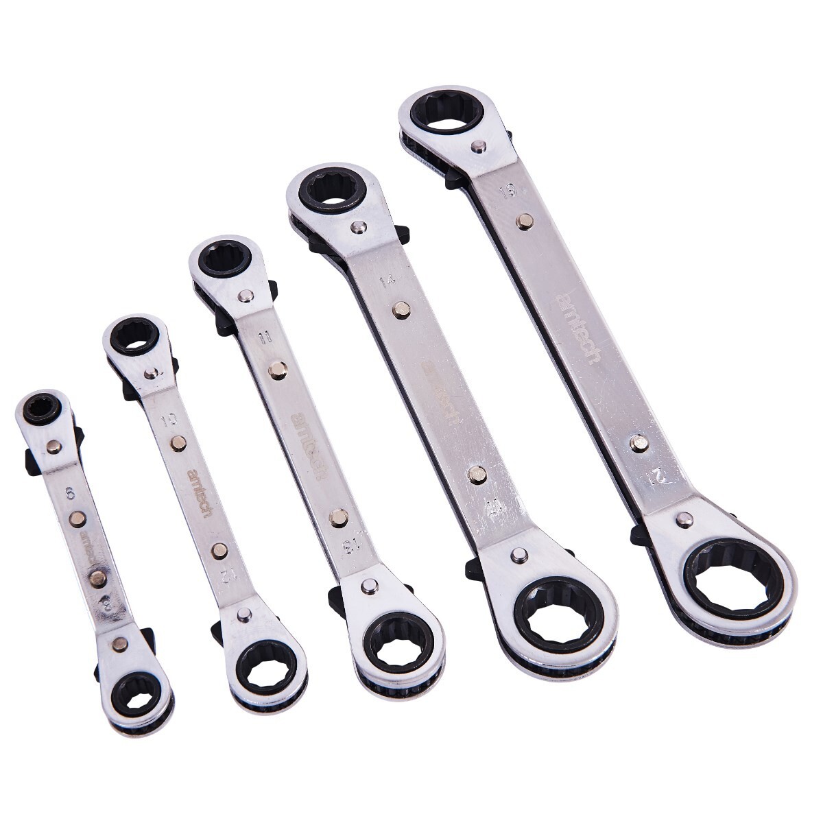 HEAVY DUTY OFFSET RING RATCHET SPANNER WRENCH SET 5PC REVERSIBLE PROFESSIONAL