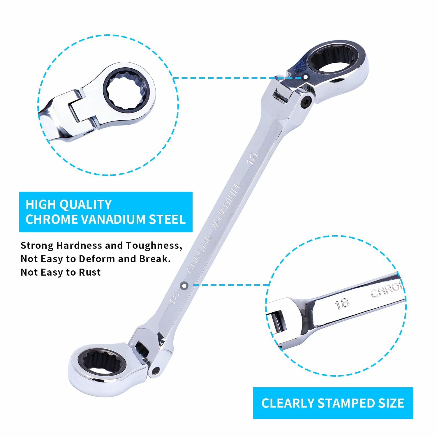 Double Box End Ratcheting Wrench Set Metric 6-Piece, 8mm-19mm, 72-Tooth Ratchet