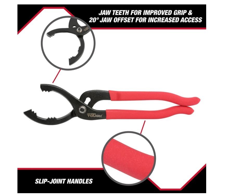 Red 12″ Adjustable Oil Filter Pliers with Non-Slip Handles