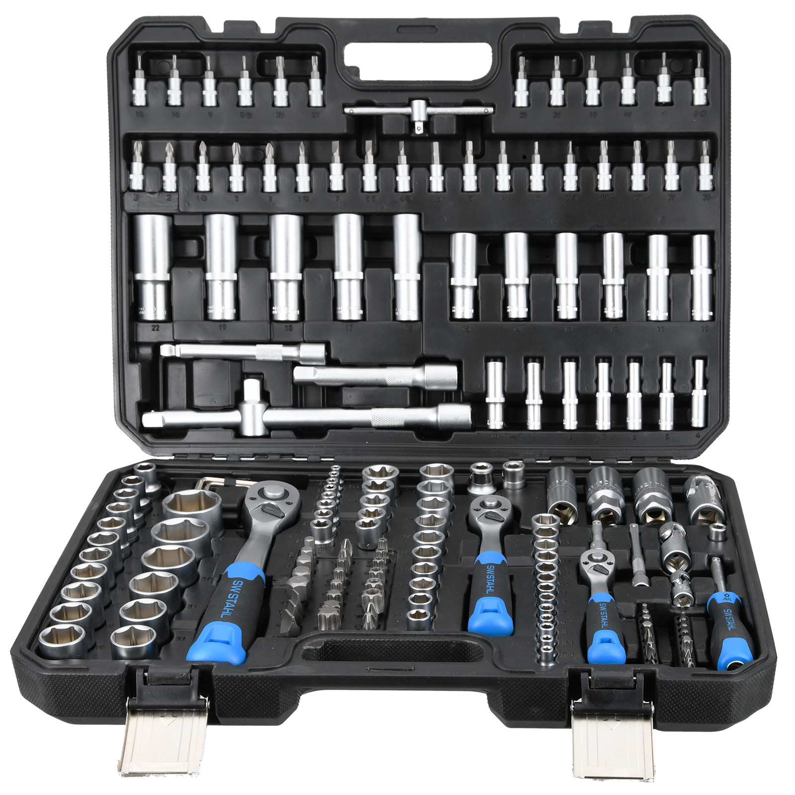 SW steel socket set ratchet box 171 pieces 1/4″ 3/8″ 1/2″ box nut
