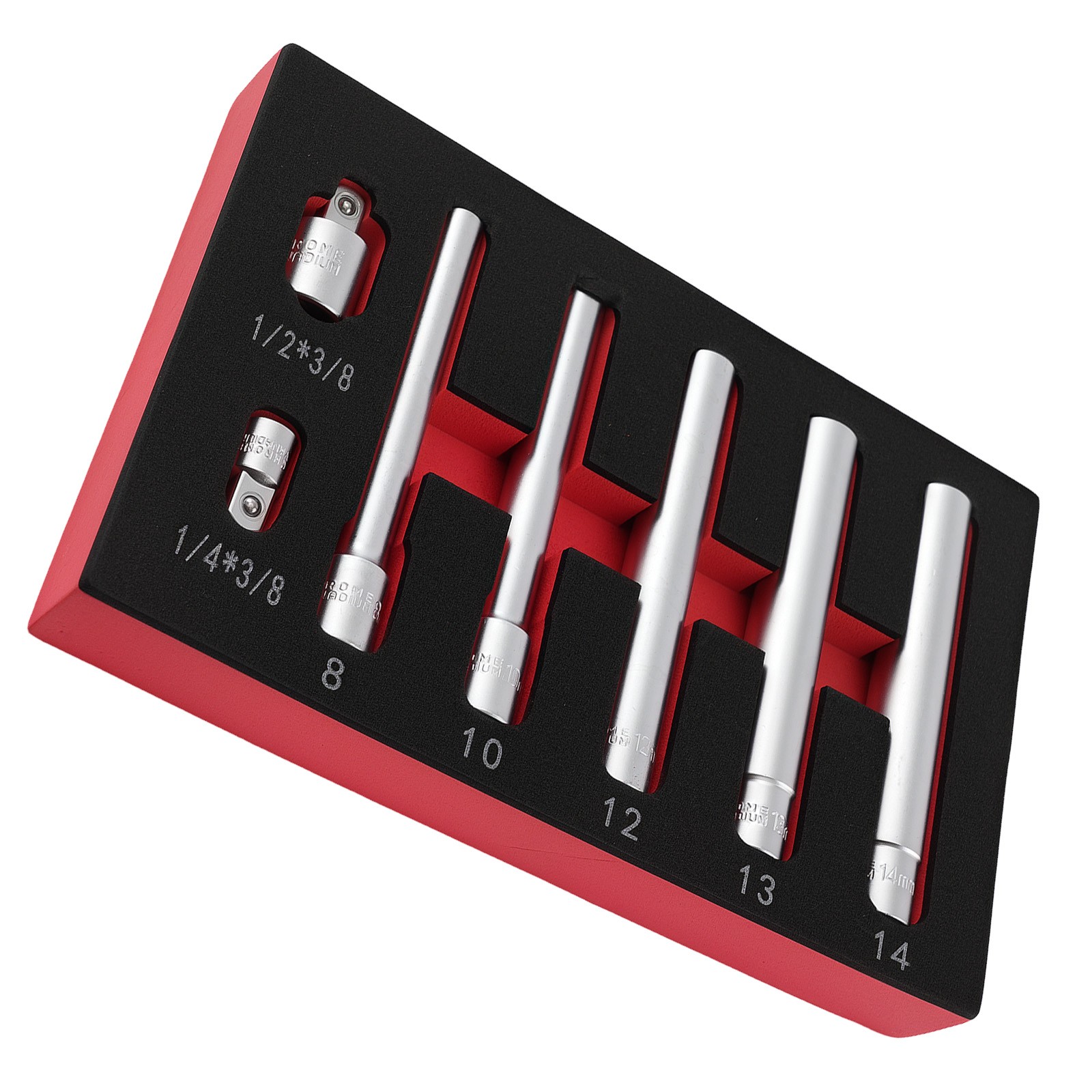 3/8 Drive Deep Long Socket 8-14mm CR-V 120mm Reach 6pt Set + 1/4 1/2 Adaptors