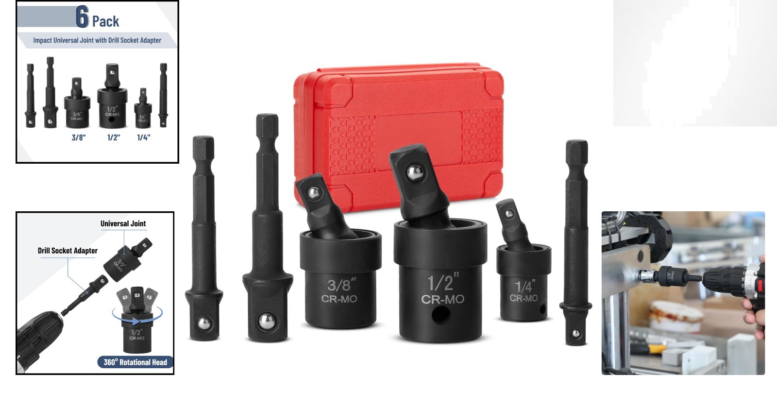 Bates 6-Piece Impact Universal Joint Socket Adapter Set – Durable Chrome Steel
