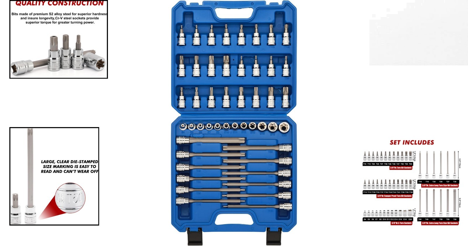48-Piece Extra Long 3/8″ Drive Master Torx Socket Set – CR-V & S2 Steel