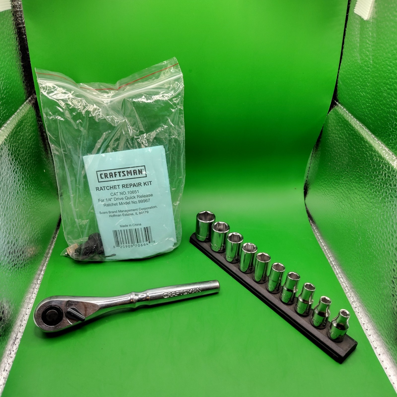 Craftsman 99967 1/4 Drive Ratchet w/10pc SAE Socket Set & Extra Rebuild Kit