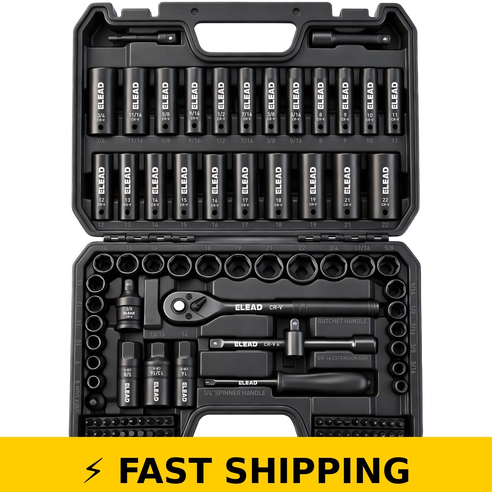 ELEAD 96-Piece 3/8″ Drive Impact Socket Set – SAE & Metric