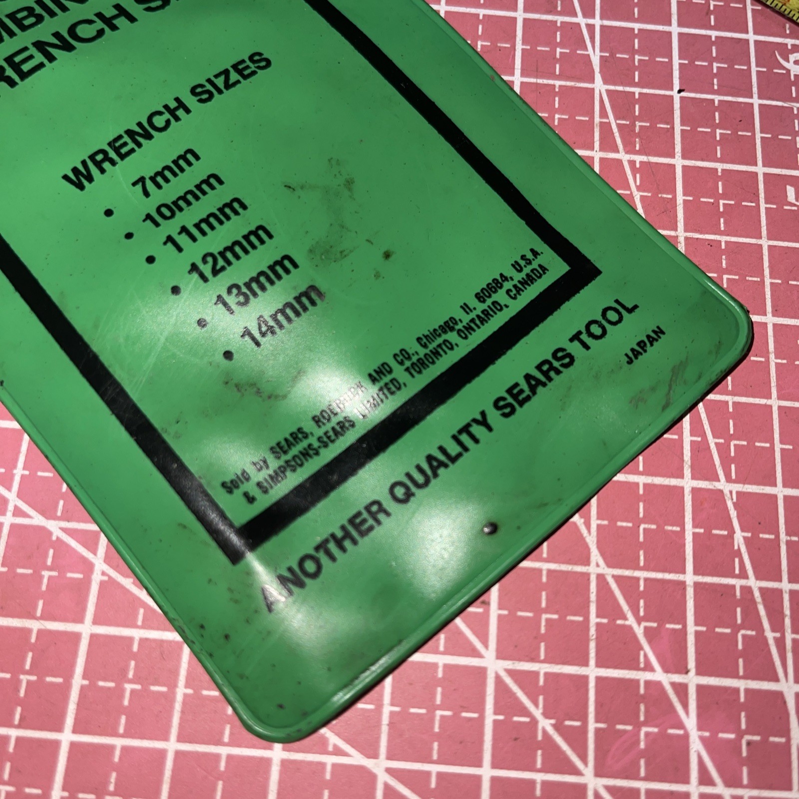 Sears 43702 Green Plastic 6 Piece metric Combination Wrench Set Case Only