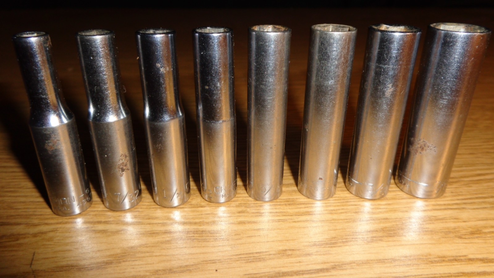 Vintage Craftsman 1/4″ Drive SAE Deep Socket Set 3/16″-7/16″ USA 8pc 2″ long