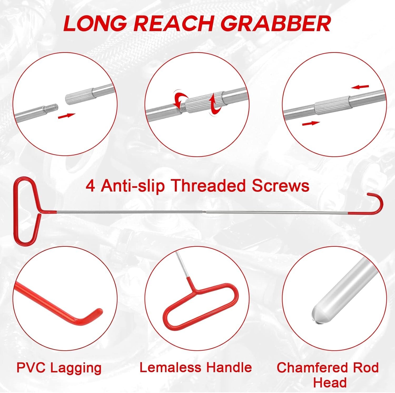28pcs Auto Lockout Set Stainless 5th Wheel Pin Puller, 67-Inch Pull Hook, J Hook