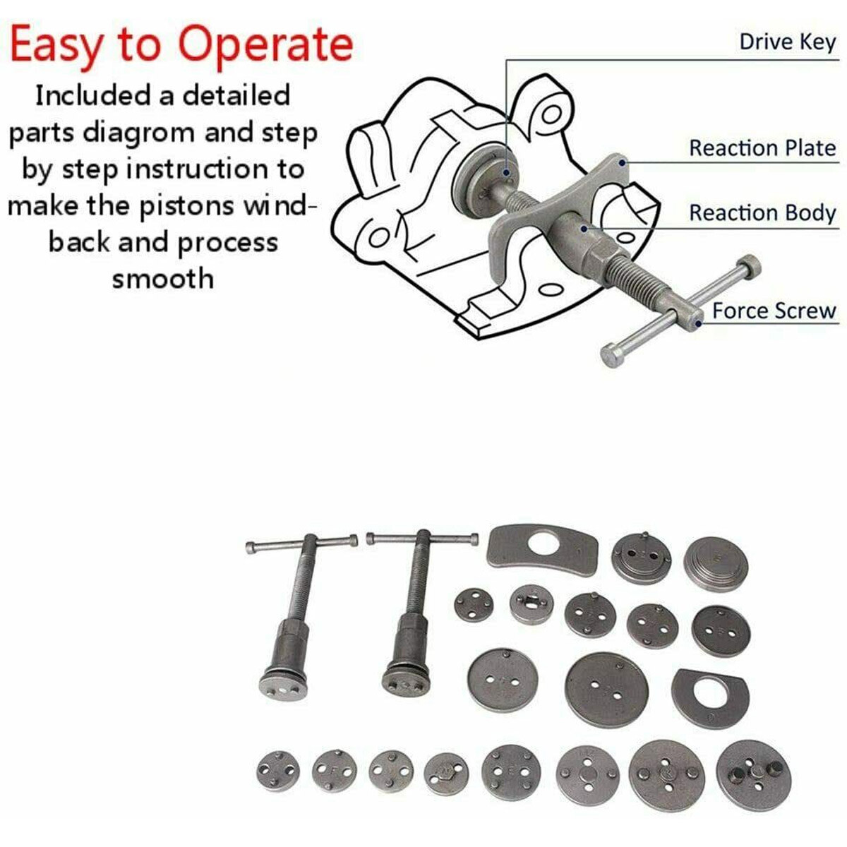 Set(22) Universal Disc Brake Caliper Car Piston Wind Back Rewind Hand Tools Kit